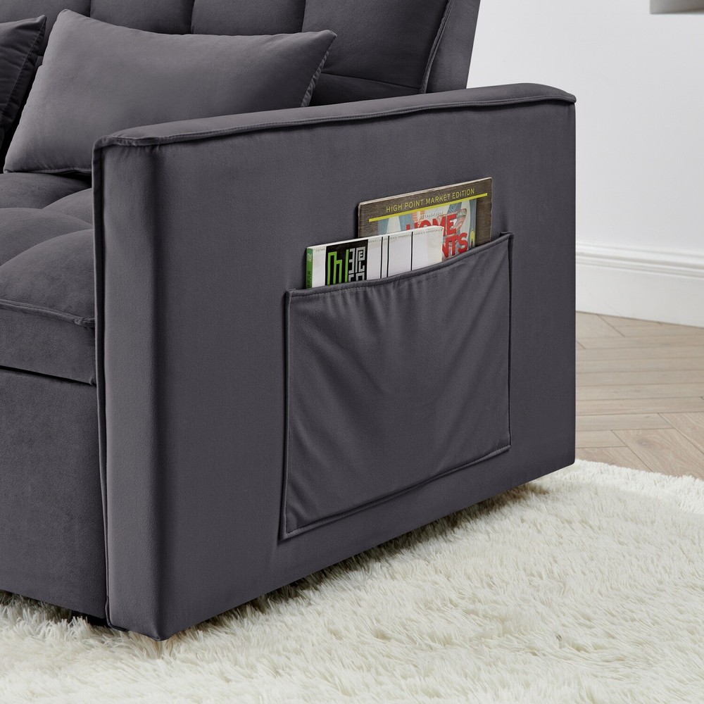 Convertible Sleeper Sofa Bed Loveseat 2 Seater Sofa w/ Pull Out Bed & 2 Pillows