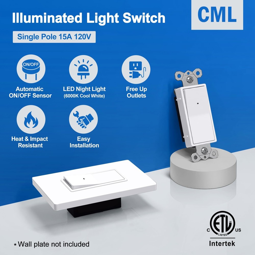 CML 10 Pack Single Pole with LED Nightlight, Gloss White