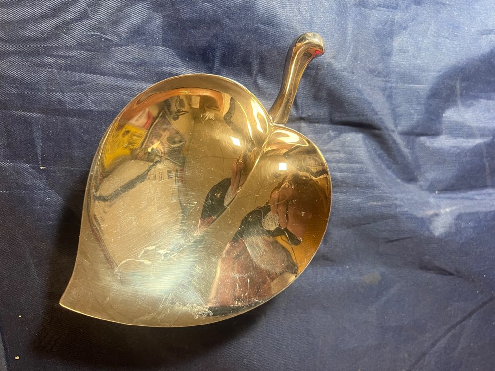 FB Rogers Silver Copper Leaf-Shaped Server Snack Dish Vintage Silverplate #322