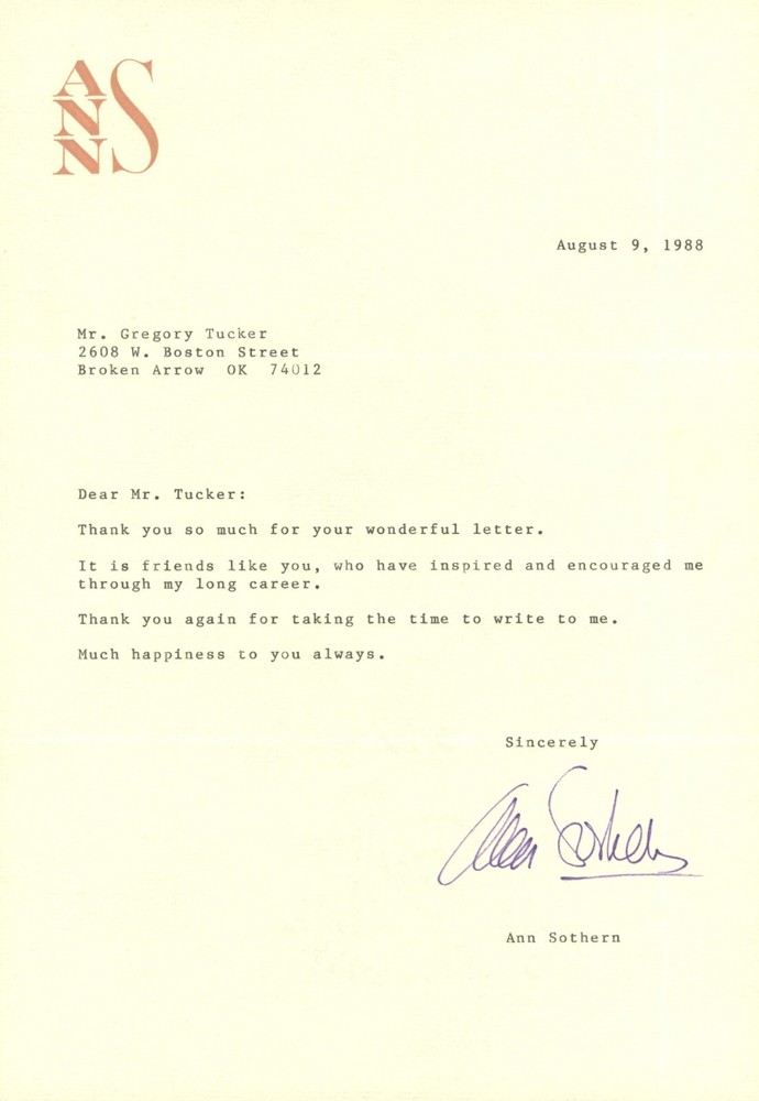Ann Sothern Signed Letter
