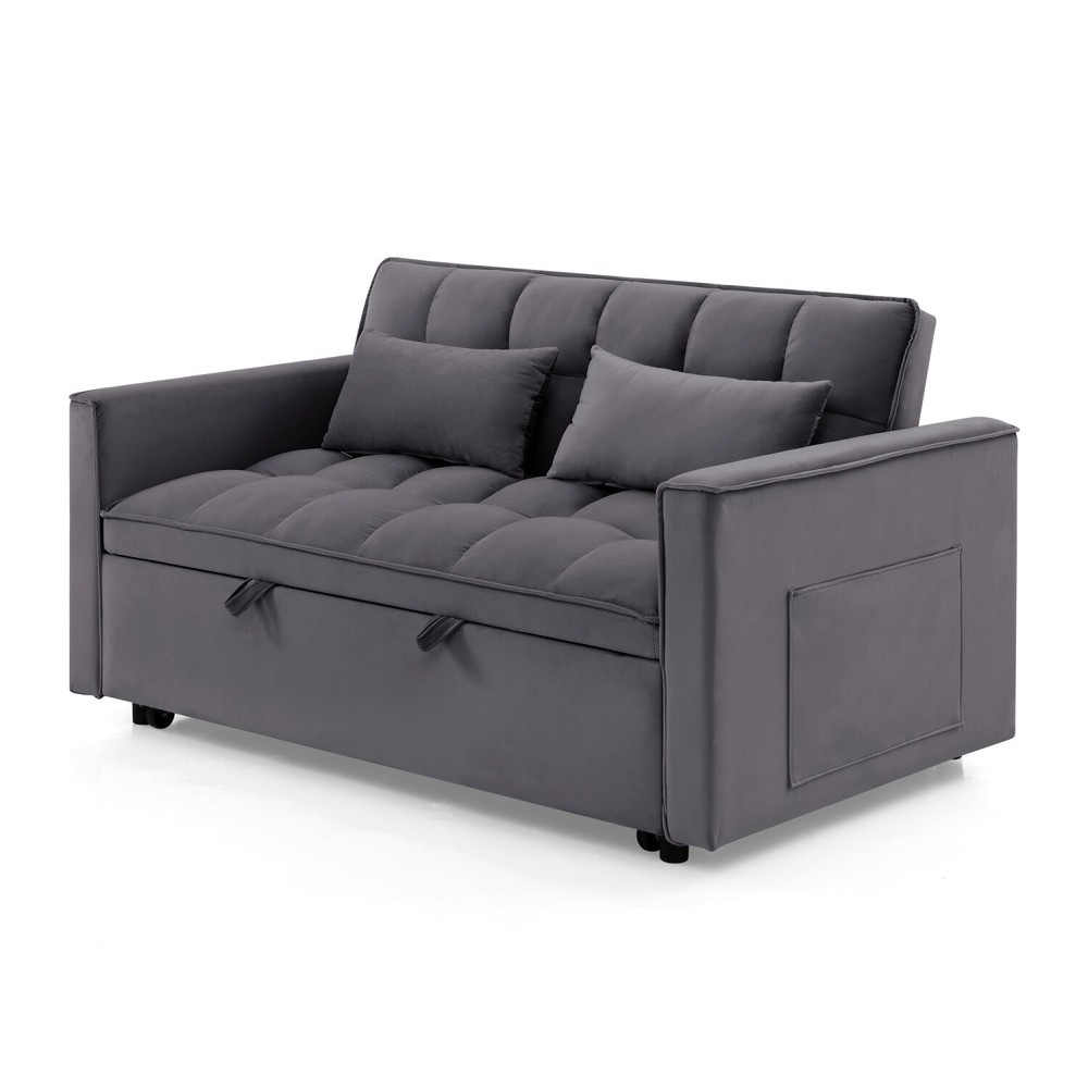 Convertible Sleeper Sofa Bed Loveseat 2 Seater Sofa w/ Pull Out Bed & 2 Pillows