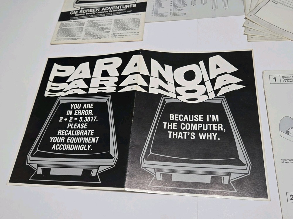 Paranoia Gamemaster Screen + Extras RPG Replacement Sci-Fi 1984 West End Games