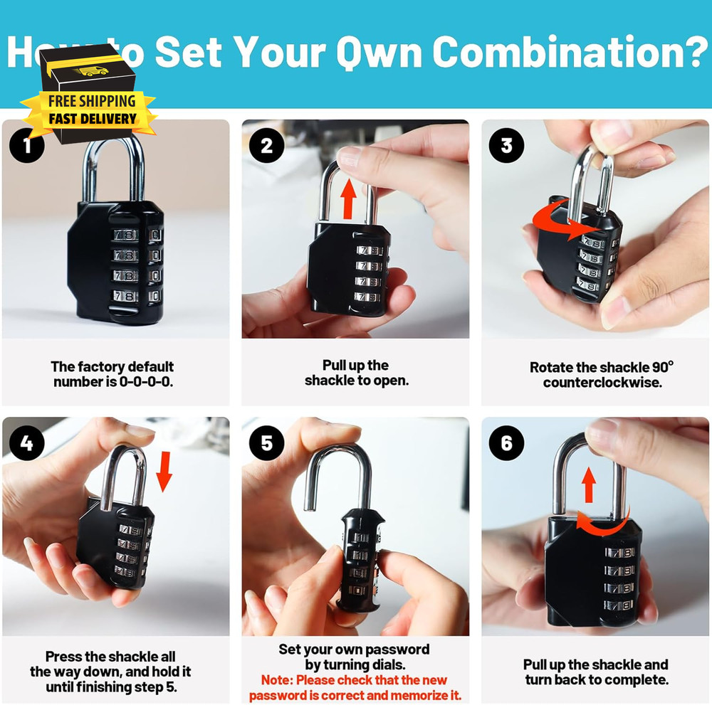Combination Lock 4 Digit, Resettable Locker Lock,Waterproof Metal Combination Pa