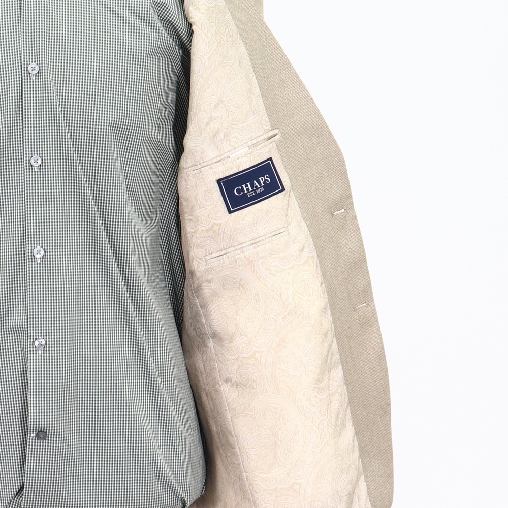 Chaps 42R Beige Sport Coat Blazer Jacket Solid 2B Polyester