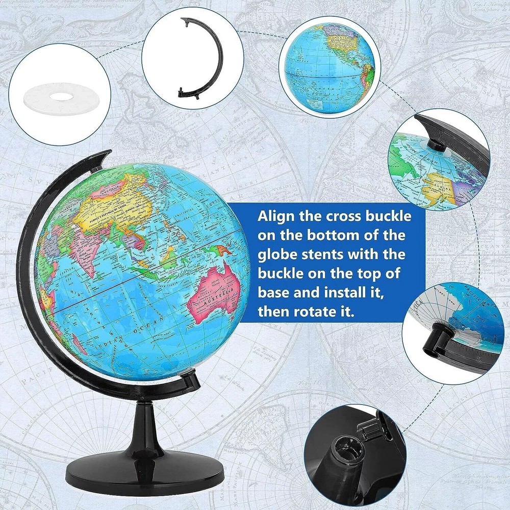 13" Interactive Desk Classroom Decorative Globe World Map - NIB