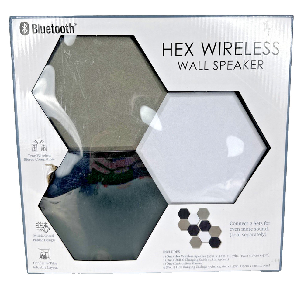Hex Wireless Wall Speakers Bluetooth Compatible Hexagon New Open Box