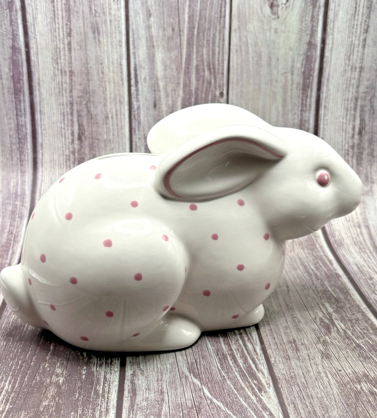 Tiffany & Co Ceramic Bunny Vintage Piggy Bank Pink Polka Dots Hand Painted Italy