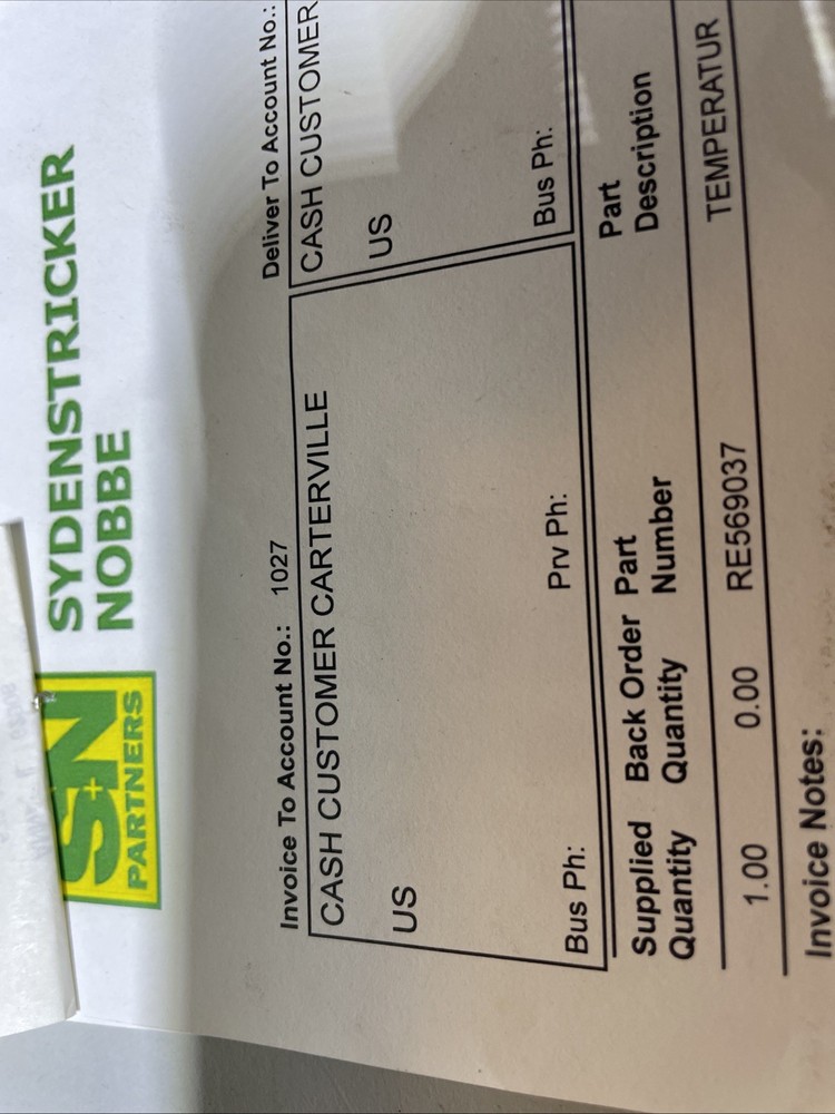 RE569037 Genuine John Deere Temperature Sender Sensor