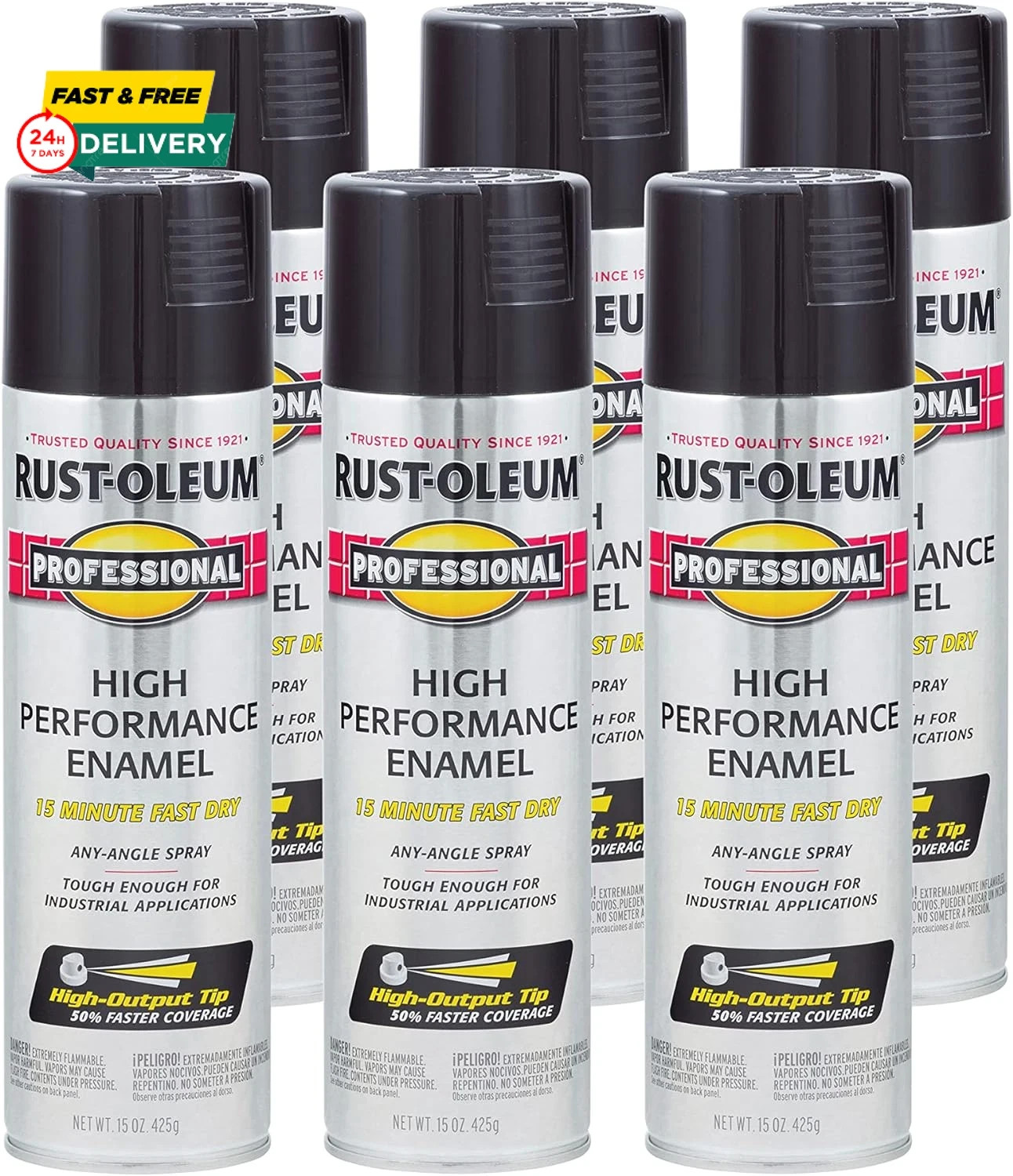 Rust-Oleum 7579838-6PK Professional High Performance Enamel Spray Paint, 15 Oz,