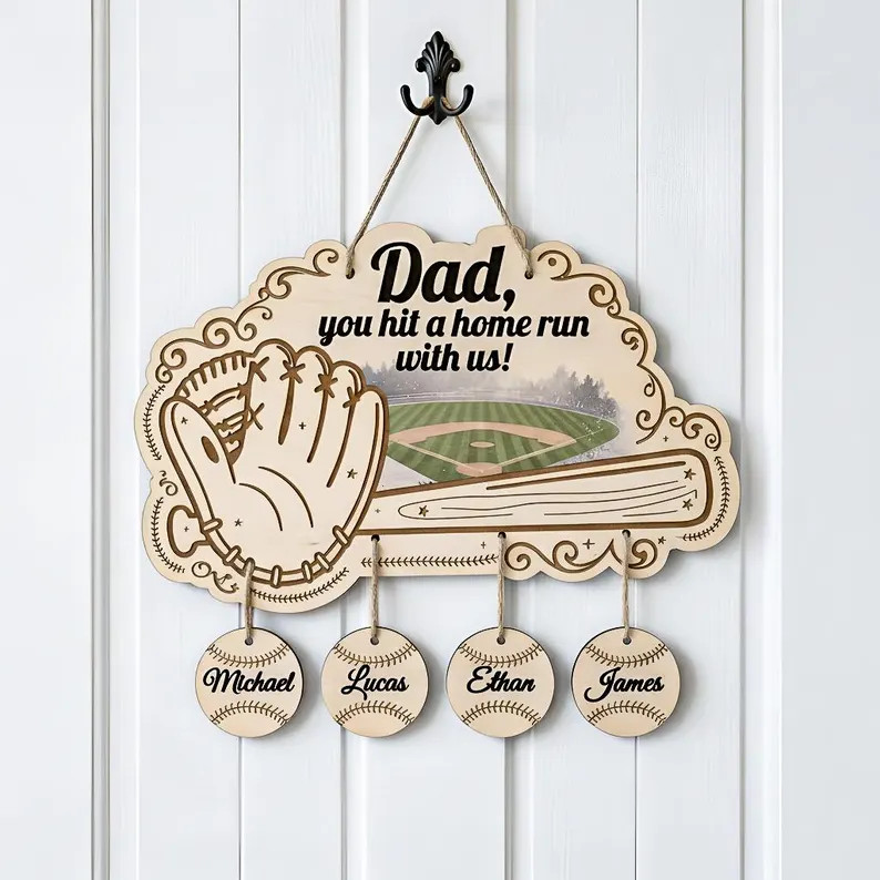 Personalized Baseball Dad Wall Sign with Rope