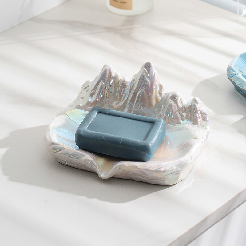 1x Mountain Shape Ceramic Soap Dish Soap Draining Tray Bathroom Home Decor Multi