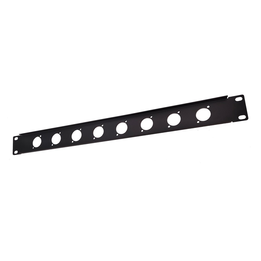 1U 19" Single Space Black Rack Case Panel w/ 8 XLR Cutouts