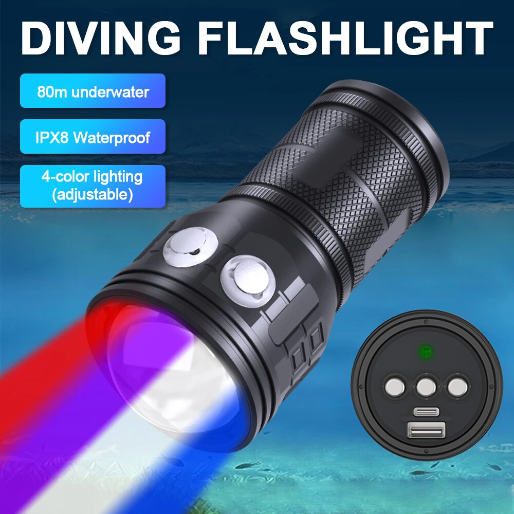 Red/Blue/White/UV Light Diving Flashlight Underwater Lighting LED Diving Torch