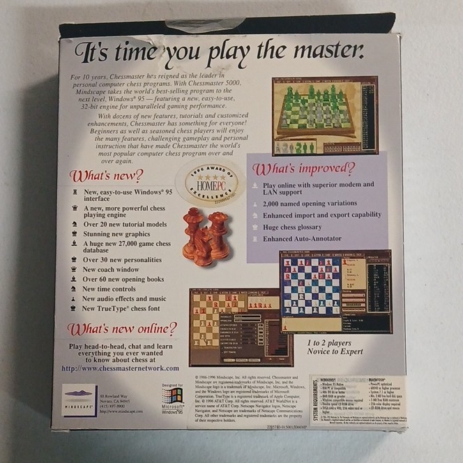 Mindscape Chessmaster 5000 PC/Mac CD Chess Game with User's Guide and Manuals