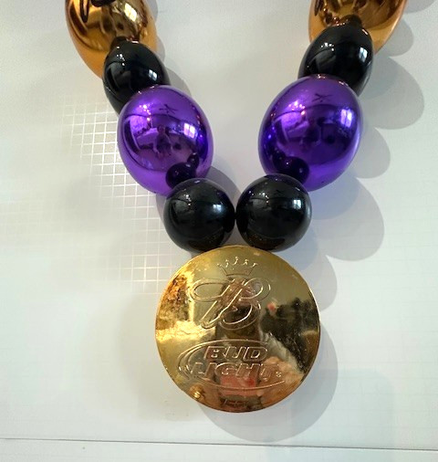 Jumbo Mardi Gras Bead Necklace Bud Light Branded Purple Black Gold 42 Inch