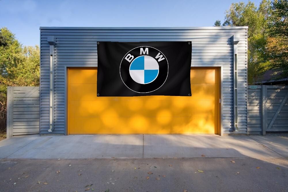 BMW Flag 3x5 FT Logo Car Black Banner for Garage Workshop Man Cave Wall