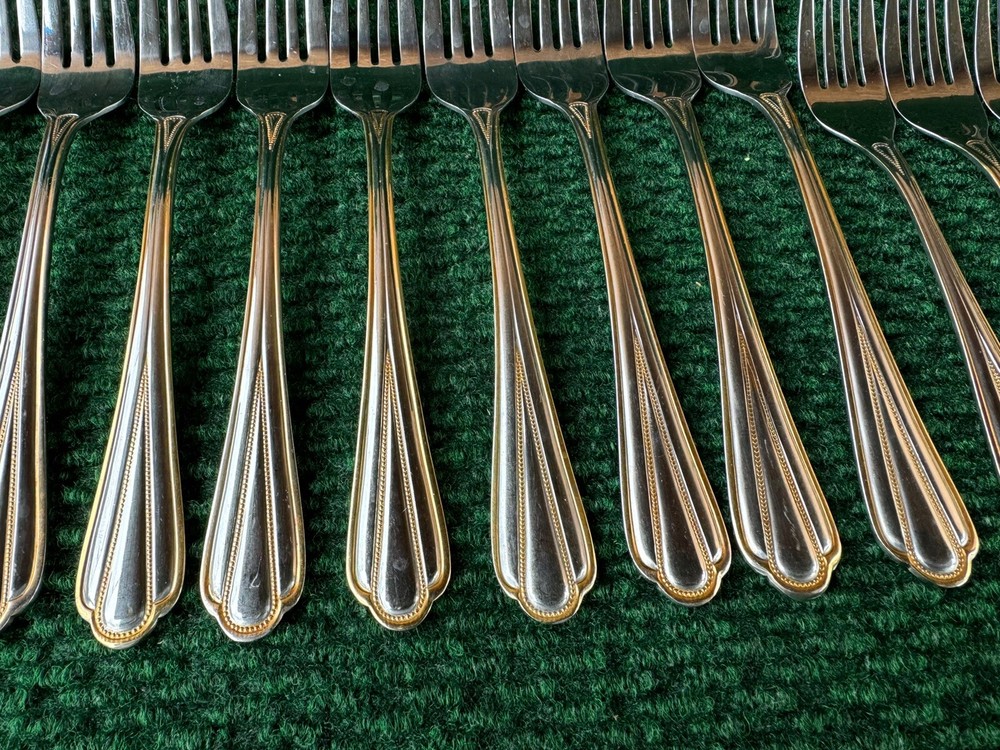 Hampton Silversmiths HSV209 Gold Accent Beaded Flatware 68 Pieces