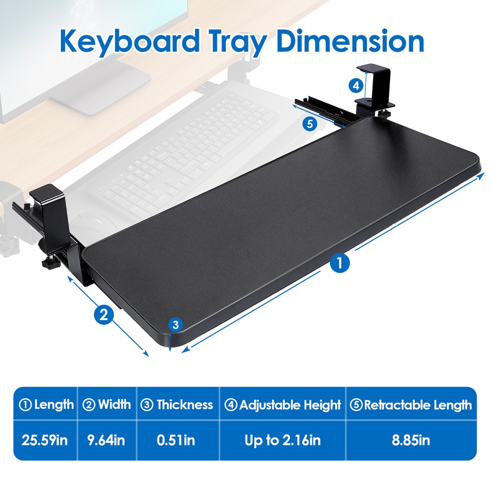 25*10" Computer Keyboard Under Desk Mouse Drawer Tray for Office Home Adjustable