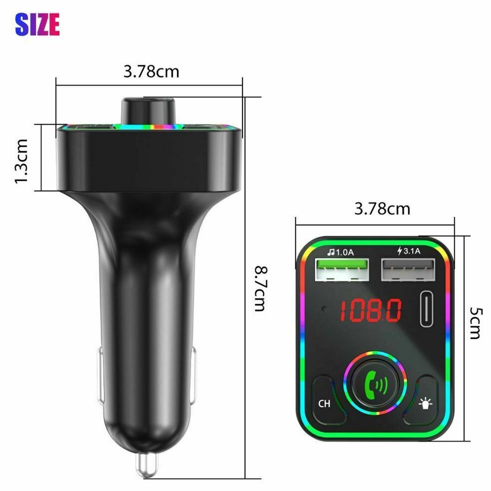 Fast Car Charger USB Cigarette Lighter Socket 2-Port Adapter Bluetooth FM MP3