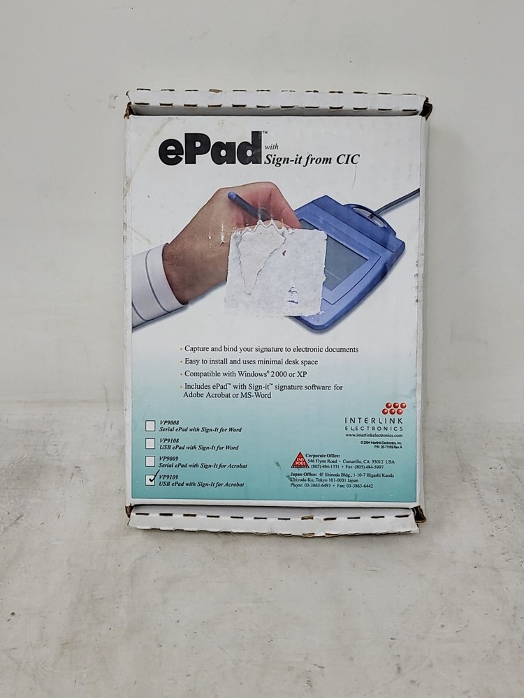 Interlink Electronics VP9109 epad Electronic Signature Pad USB SEE NOTES