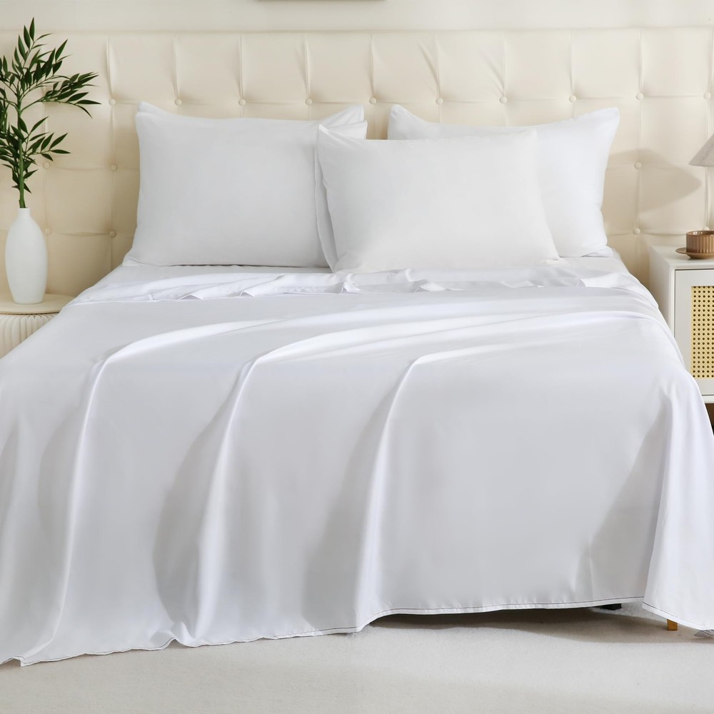 White Bulk Flat Sheets Only Twin Size 6 Pack, Easy Sort Top Bed Sheet by Colo...