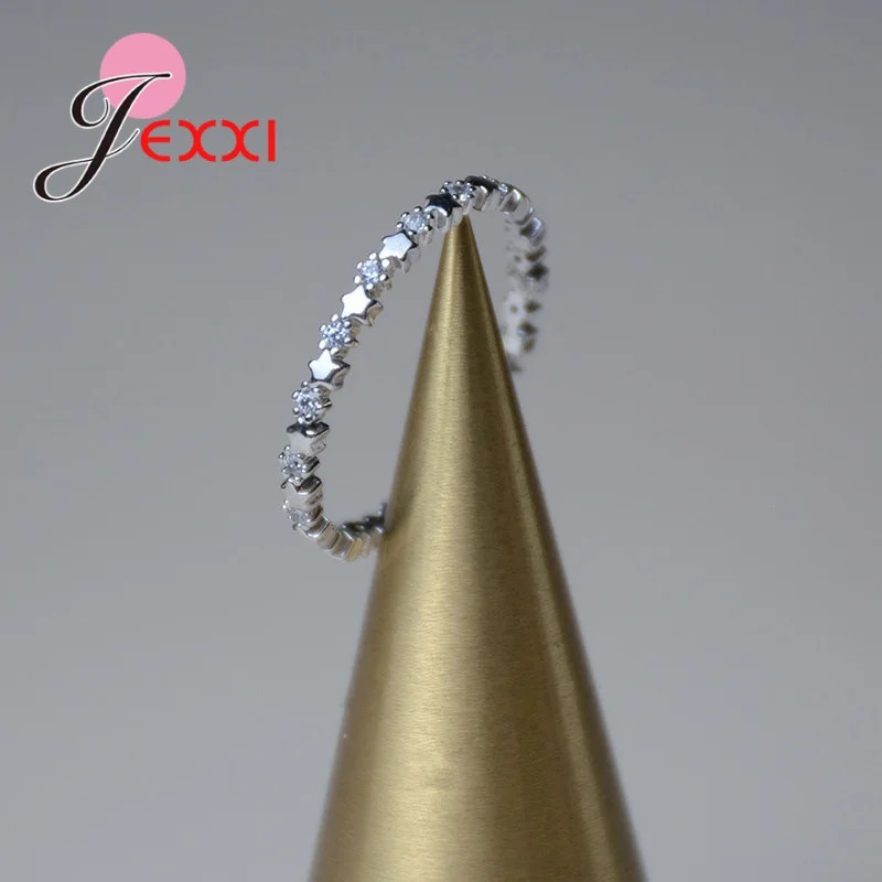 Luxury Original Delicate Solid 925 Silver Needle stars Finger Ring Authentic