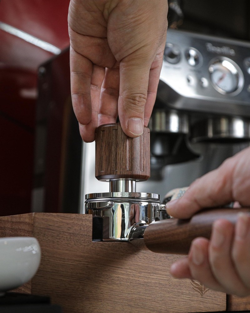 Echo Calibrated Espresso Tamper 54mm with Click Feedback, 30lb Spring, Walnut...
