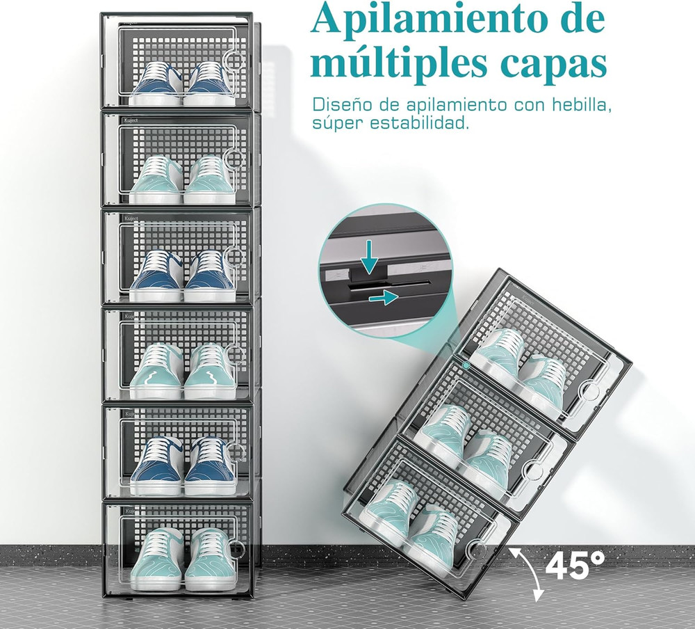 Large Shoe Organizers Storage Boxes for Closet, 12 Pack Clear Plastic Stackable