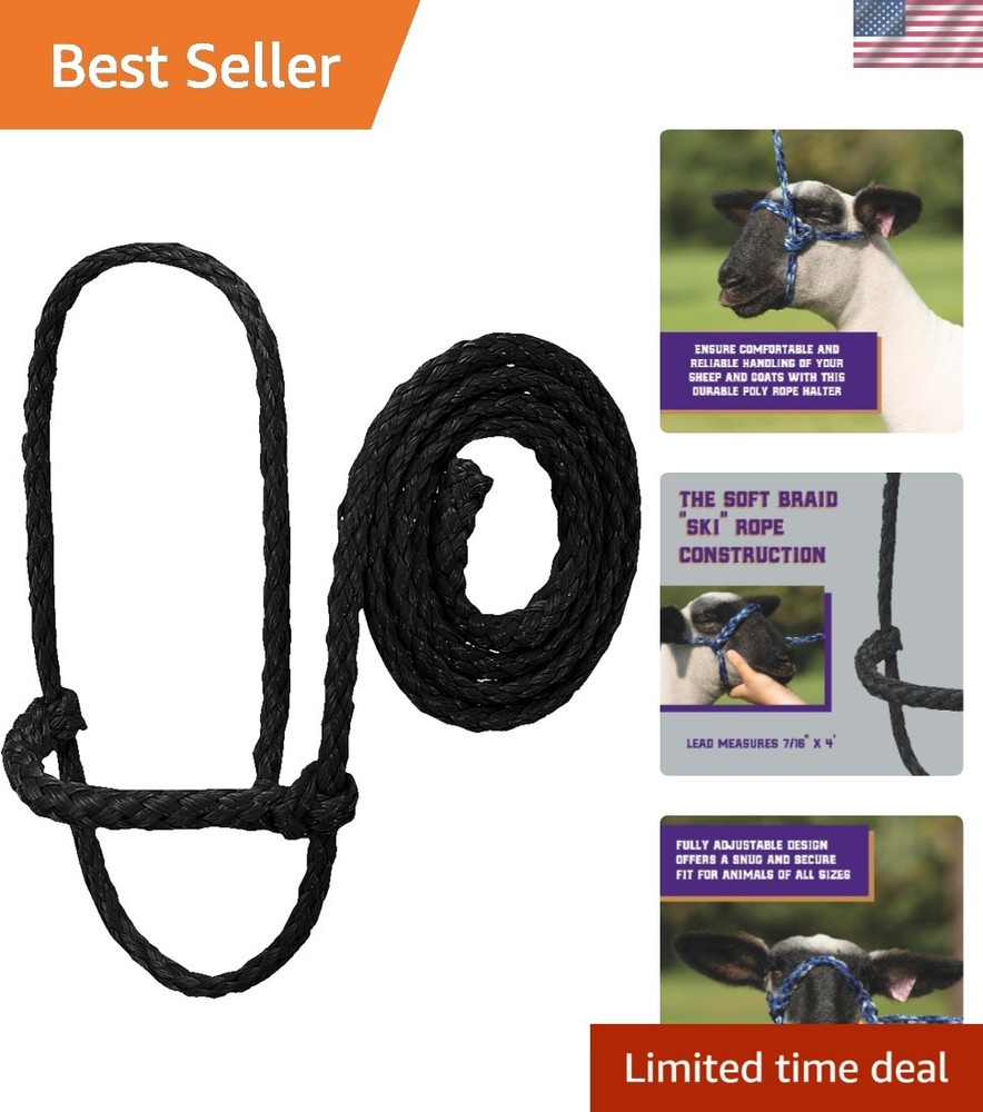 Durable Black Sheep & Goat Rope Halter with 4ft Lead - Easy Handling Solution