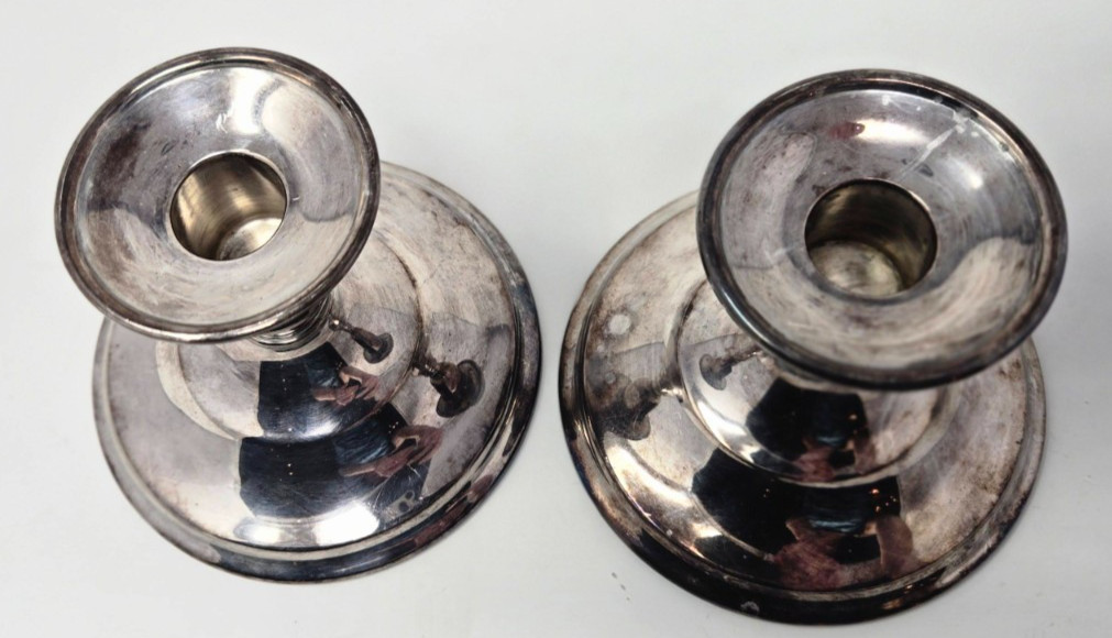 Gorham Sterling Silver Weighted Candlestick Holders Pair Y451 Vintage 1950s 408g