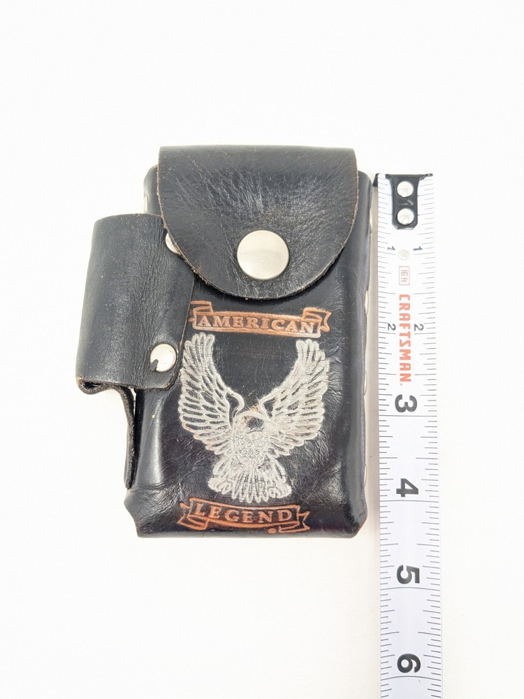 Classic Iron Leather Cigarette Pack Lighter Holder Bikers American Legend Eagle