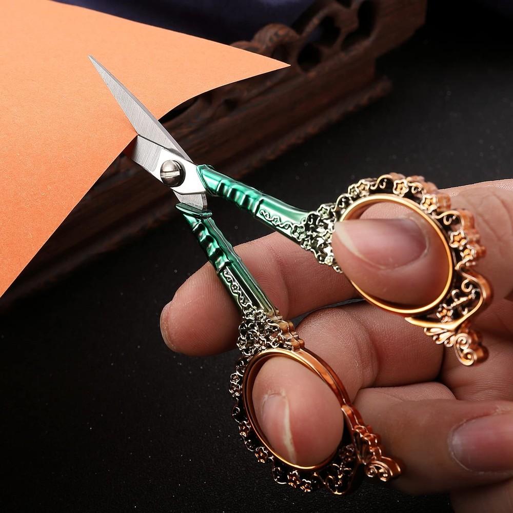 HITOPTY Sewing Scissors Sharp Embroidery with Sheath, Gold Green