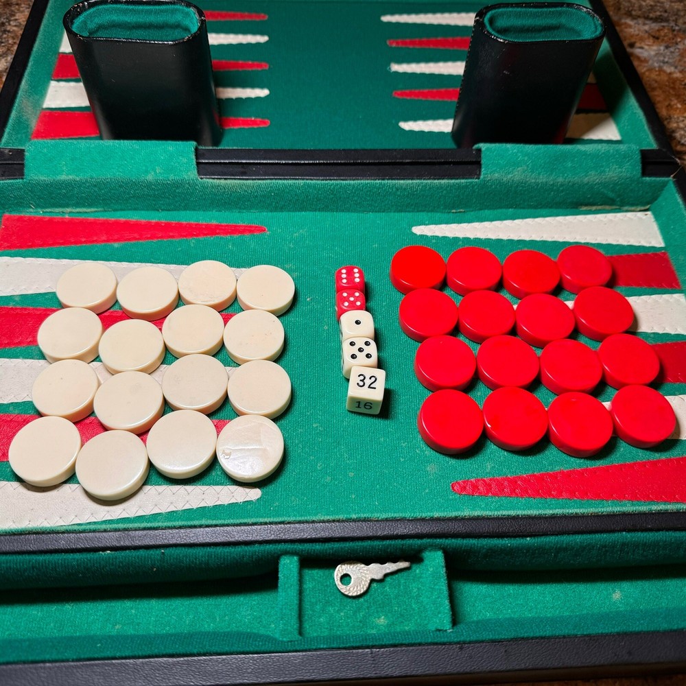 VTG Backgammon Set Bakelite 32 Red Cream Pieces