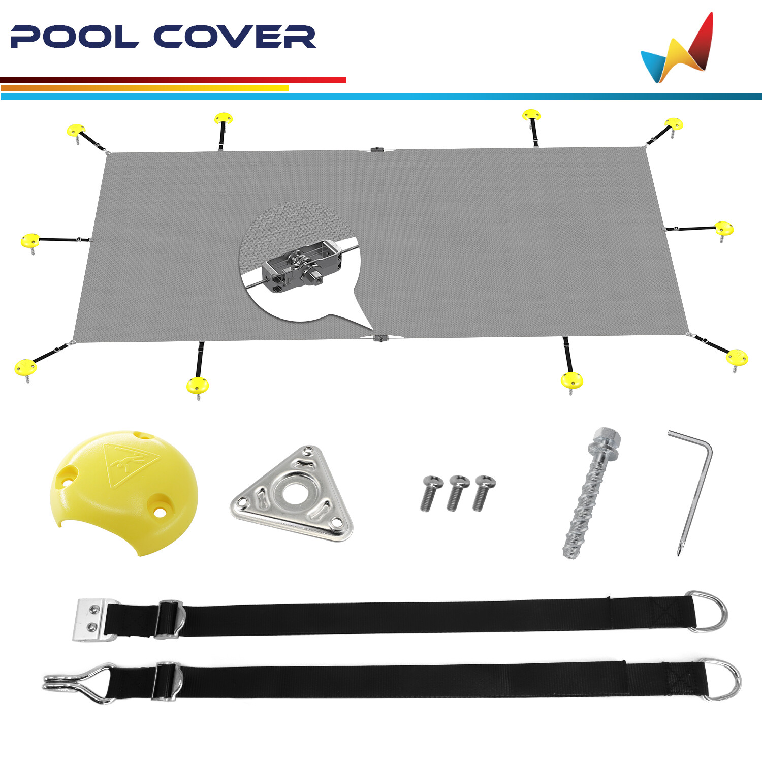 Inground Winter Pool Cover Rectangle Swimming Heavy Duty Safety Mesh Cover Gray