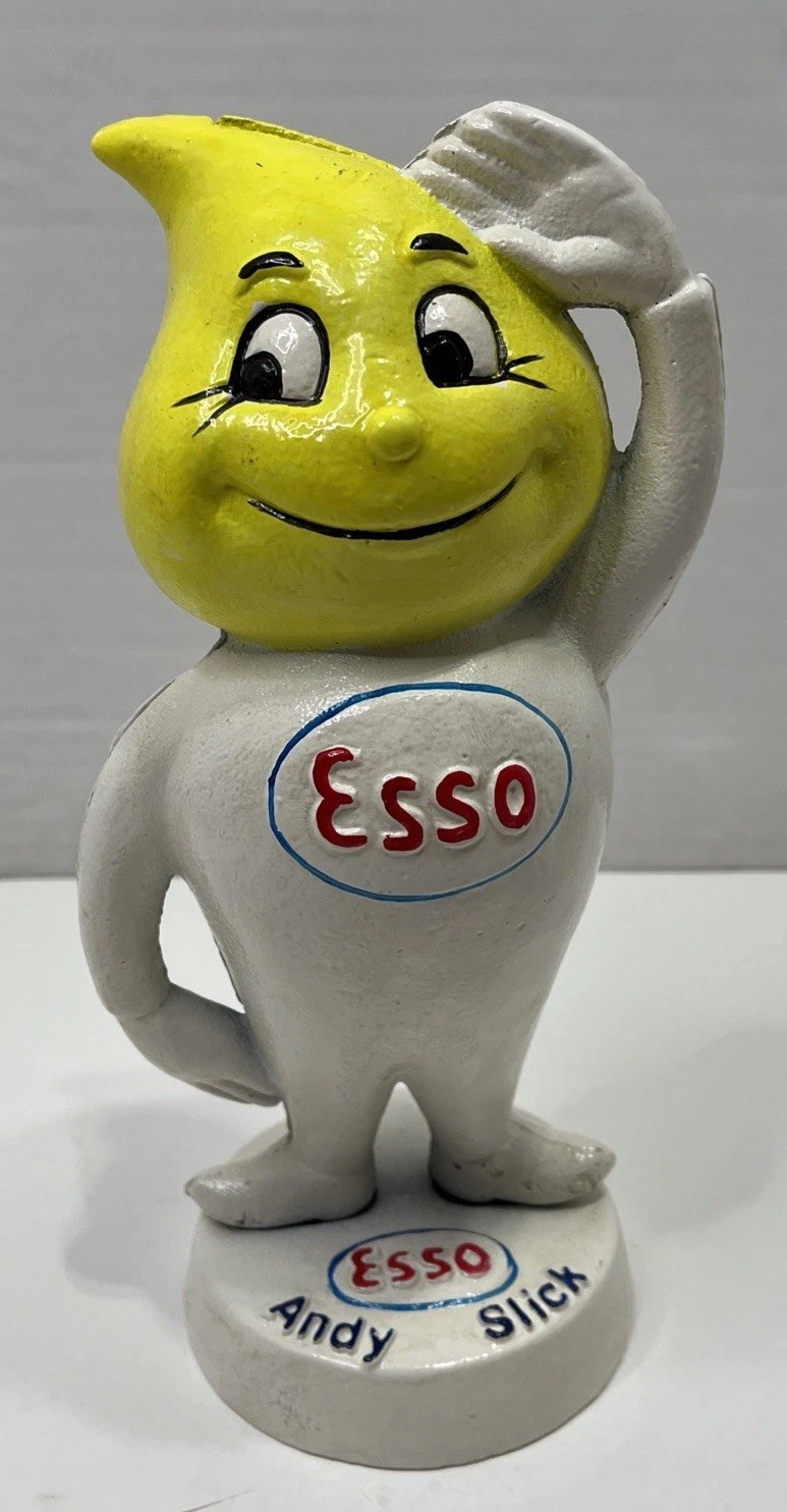 Vintage Esso Oil Andy Slick Cast Iron Coin Bank Original Paint