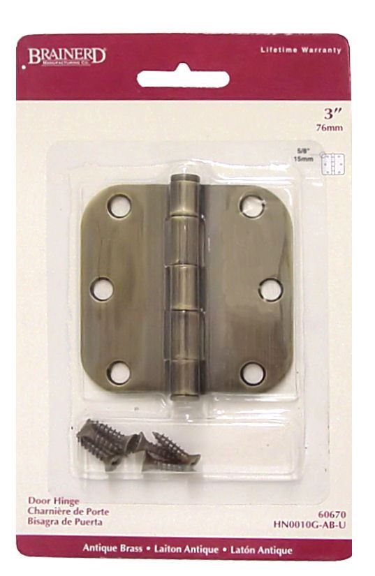 3" Hinge 5/8" Radius Round Corner Antique Brass