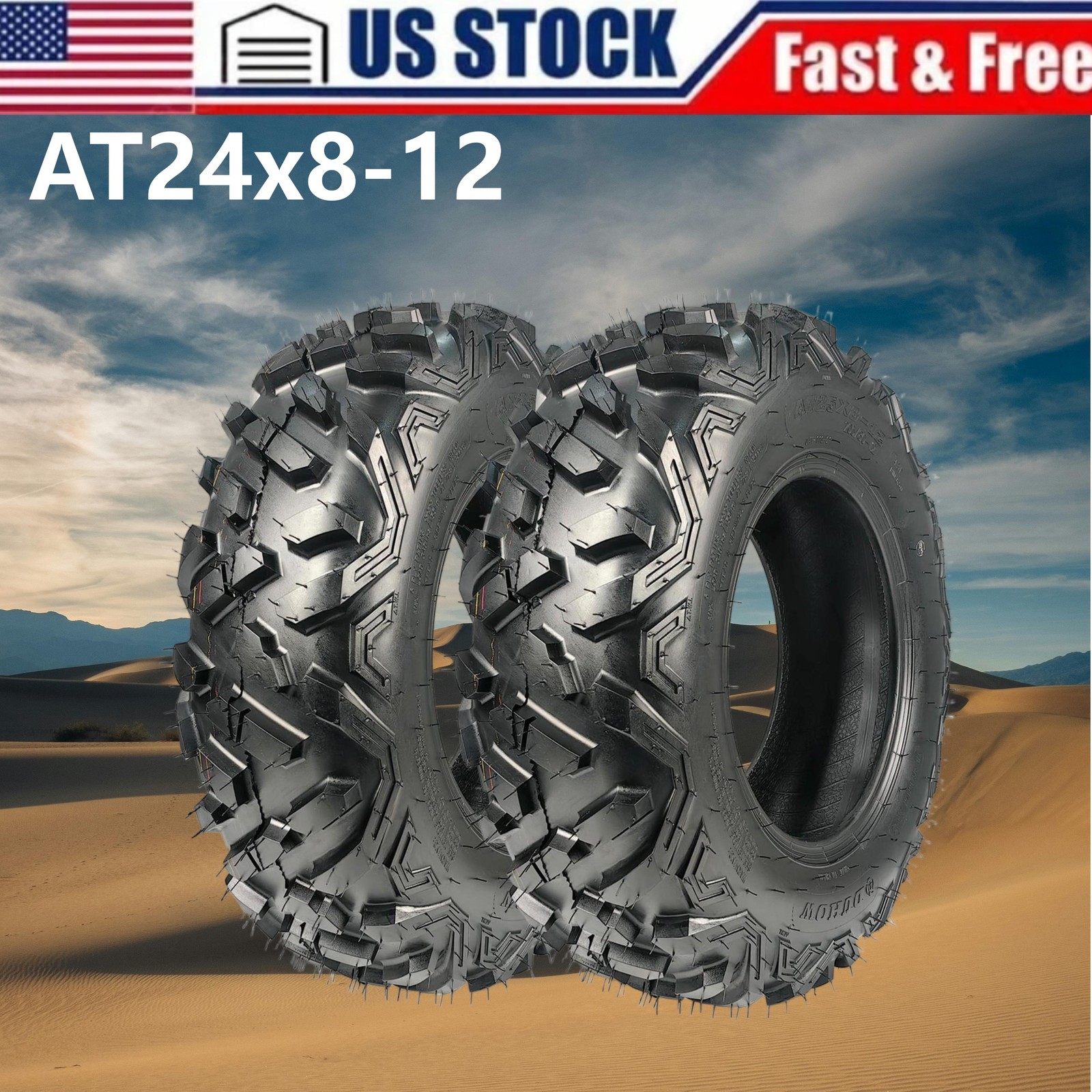 2 Pack 24x8-12 ATV Tires 6Ply 24x8x12 UTV Tires 24 8 12 All Terrain Heavy Duty
