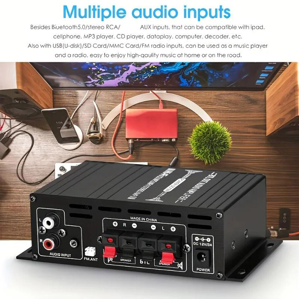 800W 2 Channel Bluetooth Mini HIFI Power Amplifier Audio Stereo Amp Home Car FM