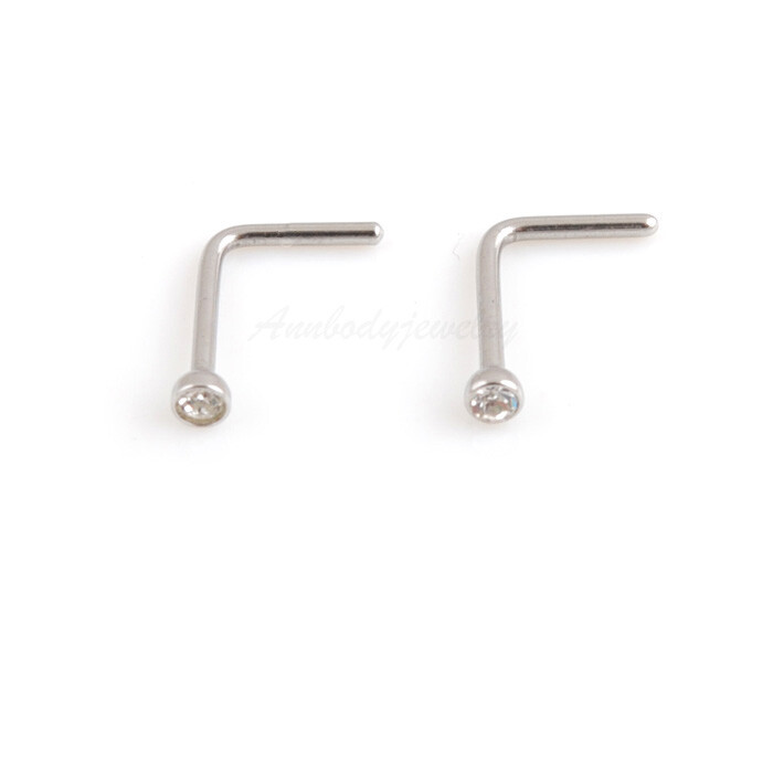 316L Steel Clear Crystal Micro Nose Ring Stud L-Shaped 18G 20G
