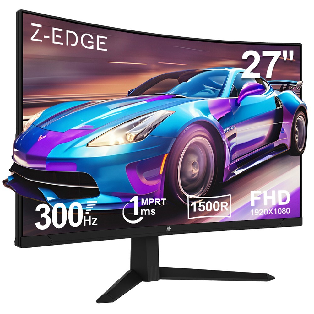 Z-EDGE 27" 1080P FHD 300 Hz 1 ms Curved Gaming Monitor, FreeSync, HDMI x2, DP x2