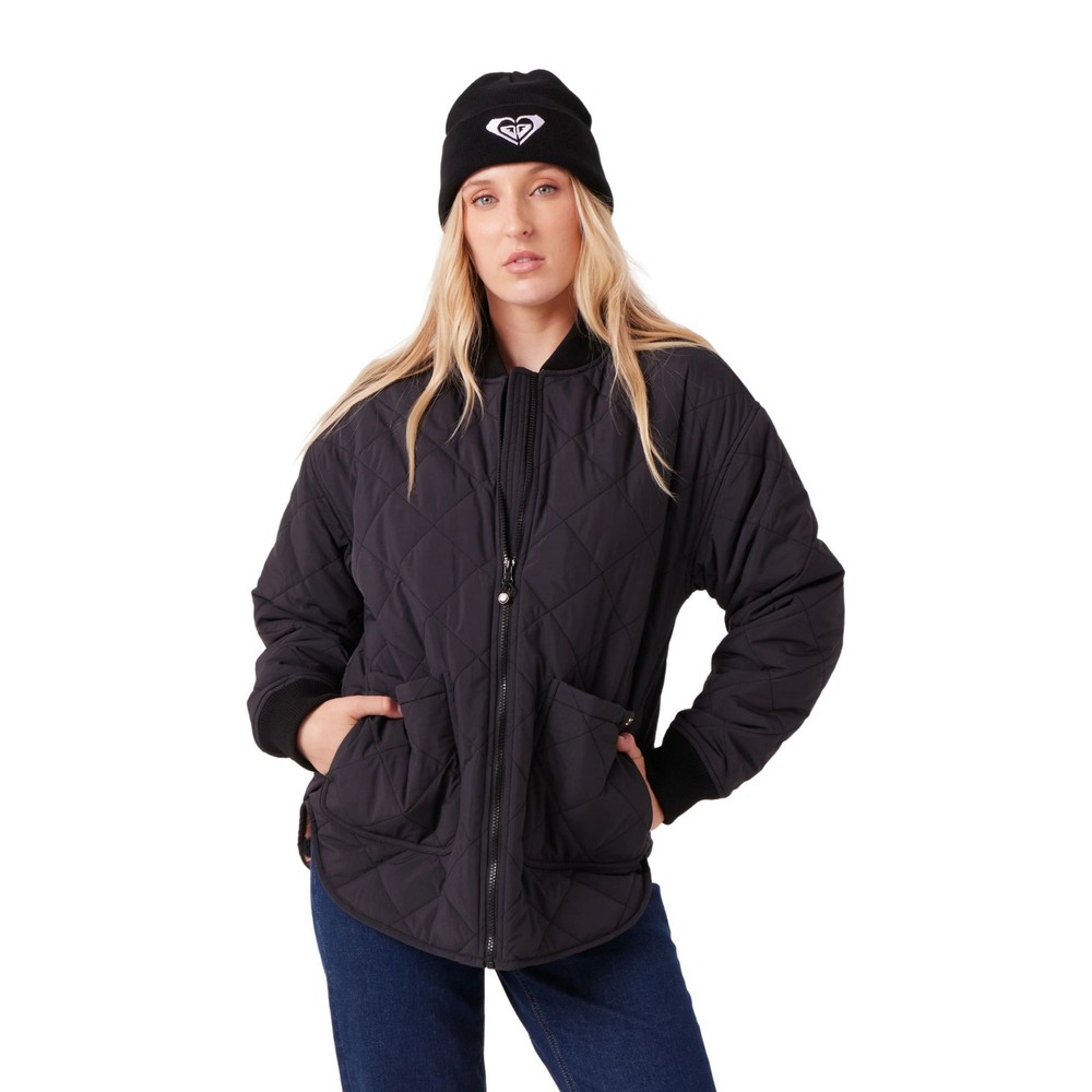 Roxy Aurora Quilted Bomber Women's Winter Jacket, Black, Medium