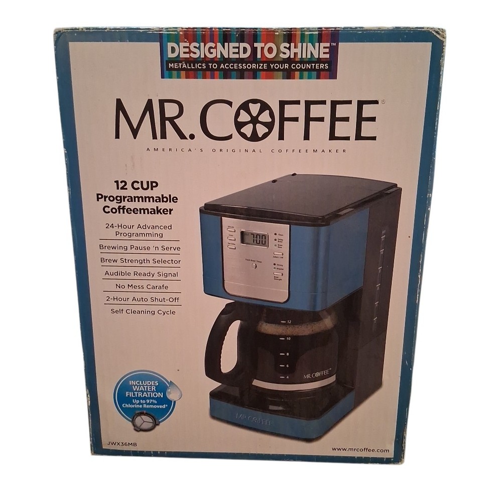 Mr. Coffee 12C Teal Blue Metallics Programmable Coffeemaker Auto Shut Off READ