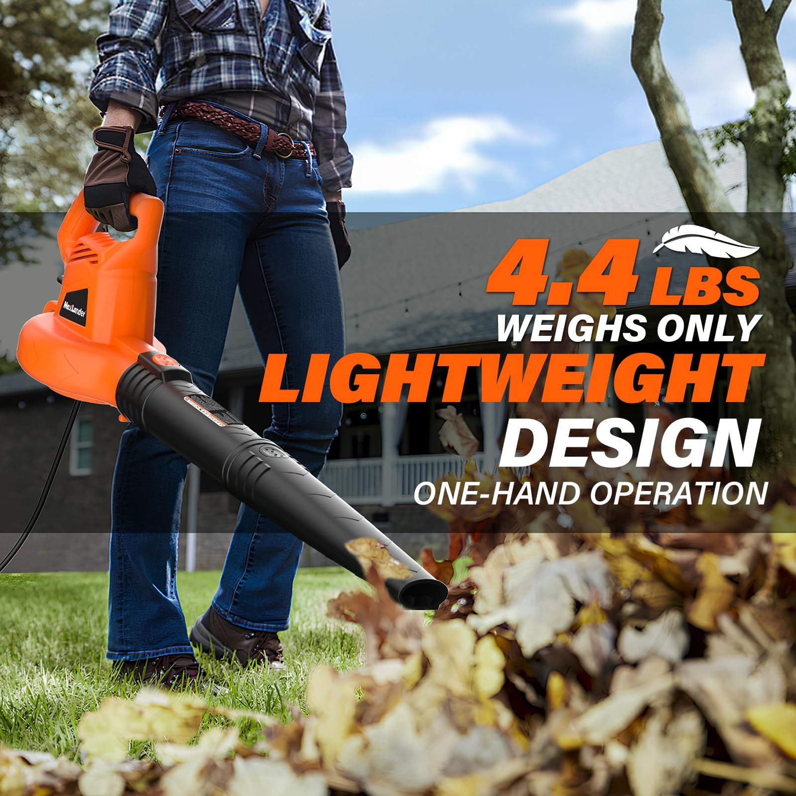MAXLANDER Leaf Blower Corded, 7-AMP 350CFM/155MPH Electric Orange & Black