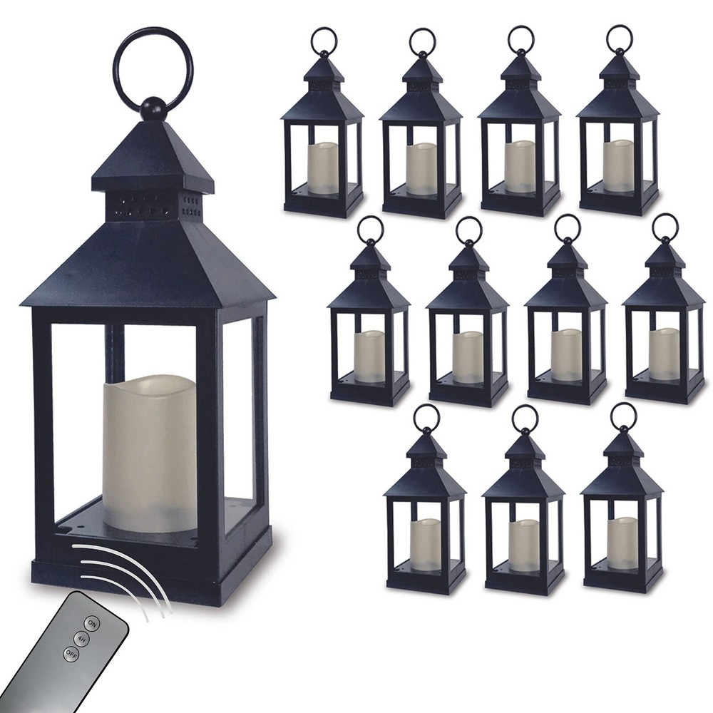 Black Decorative Lantern S/12 - 4 Hour Timer, Remote Control - 9 3/8"H #9634-12