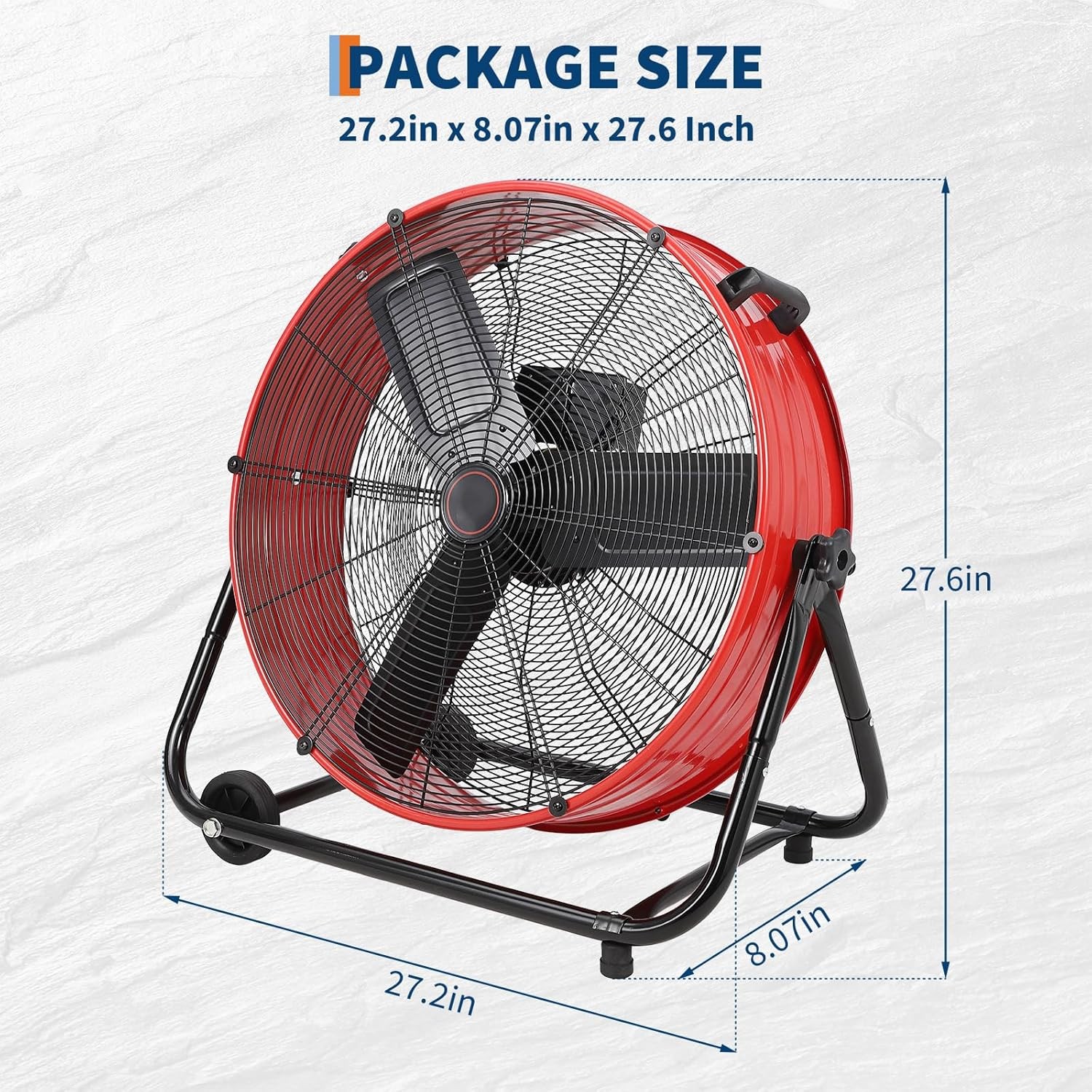 24" Industrial Drum Fan 8800 CFM High Velocity with Adjustable 3-Speed Fan