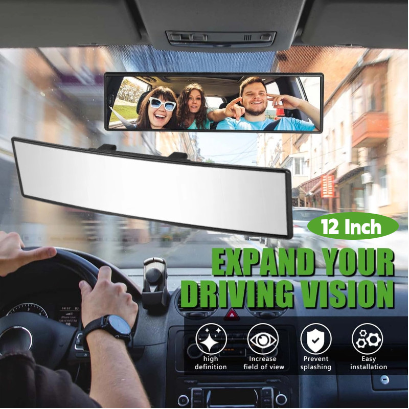 Rear View Mirror, 12 Inch Panoramic Rearview Mirror, Interior Clip-On Wide Angle