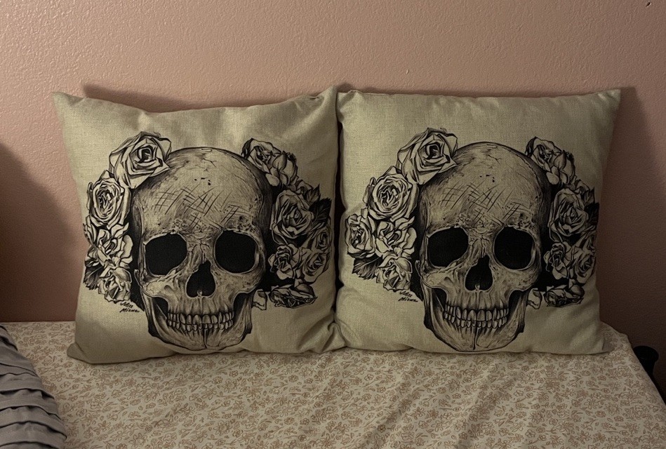 Floral Skull Pillow Case Set