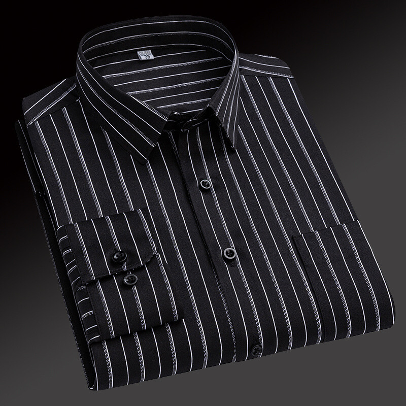 Mens Dress Shirts Formal Business Long Sleeves Striped Elastic Non Iron Shirts