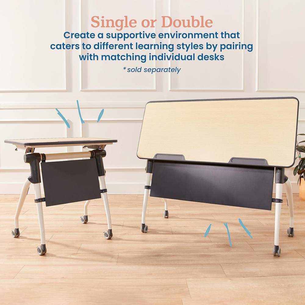 ECR4Kids Double Nesting Mobile Desk, Portable Table, Maple/Grey