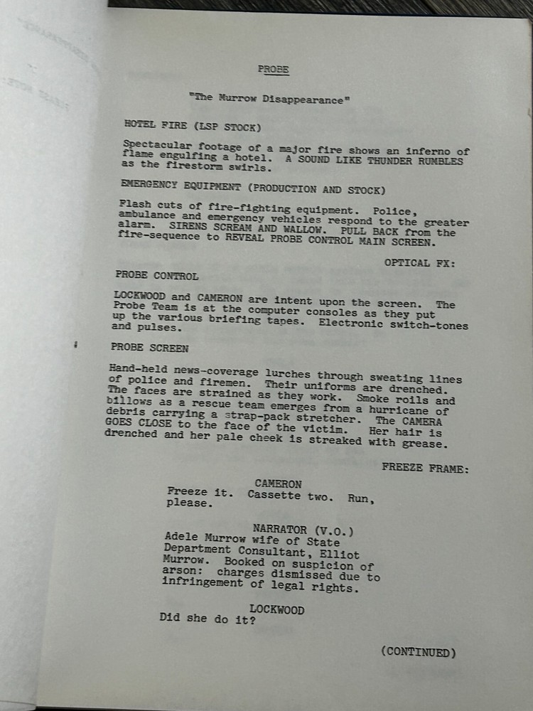 PROBE TV Show Script The Murrow Disappearance Final Draft 1972 Leslie Stevens